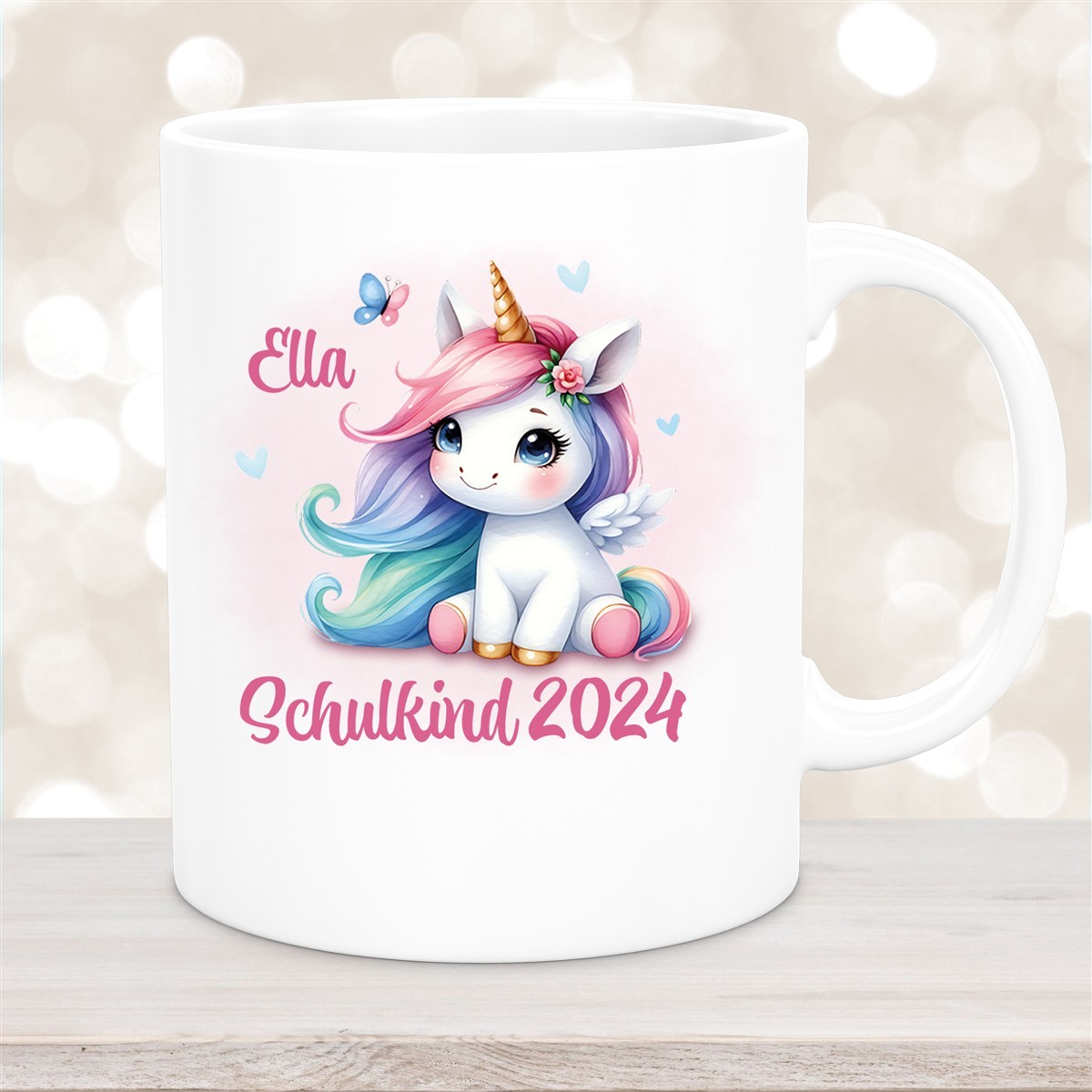 Tasse Schulkind #09 Wunschname Einhorn #2 Keramik Kinderbecher Personalisiert versch. Farben