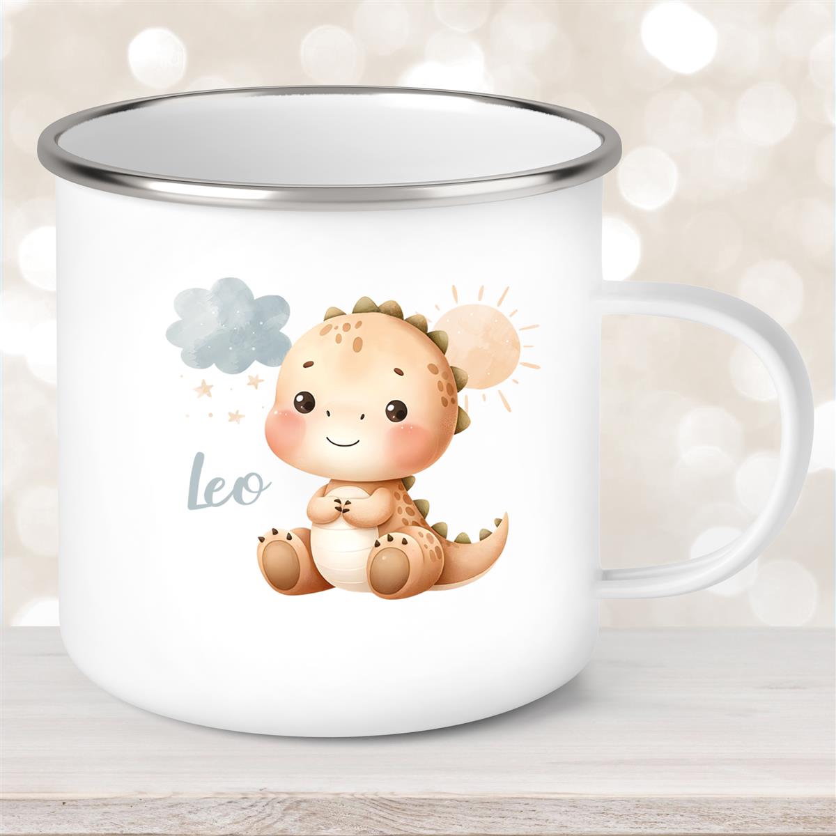 Tasse Wunschname Dino #19 Emaille Kinderbecher