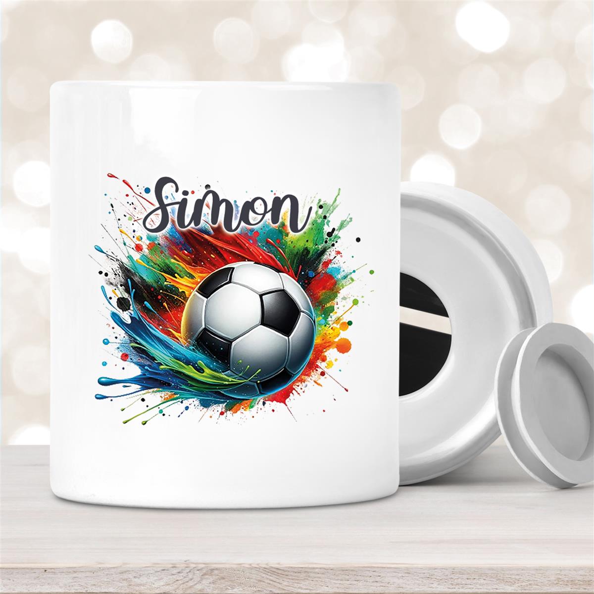 Spardose mit Wunschname Fußball # 11 personalisiert