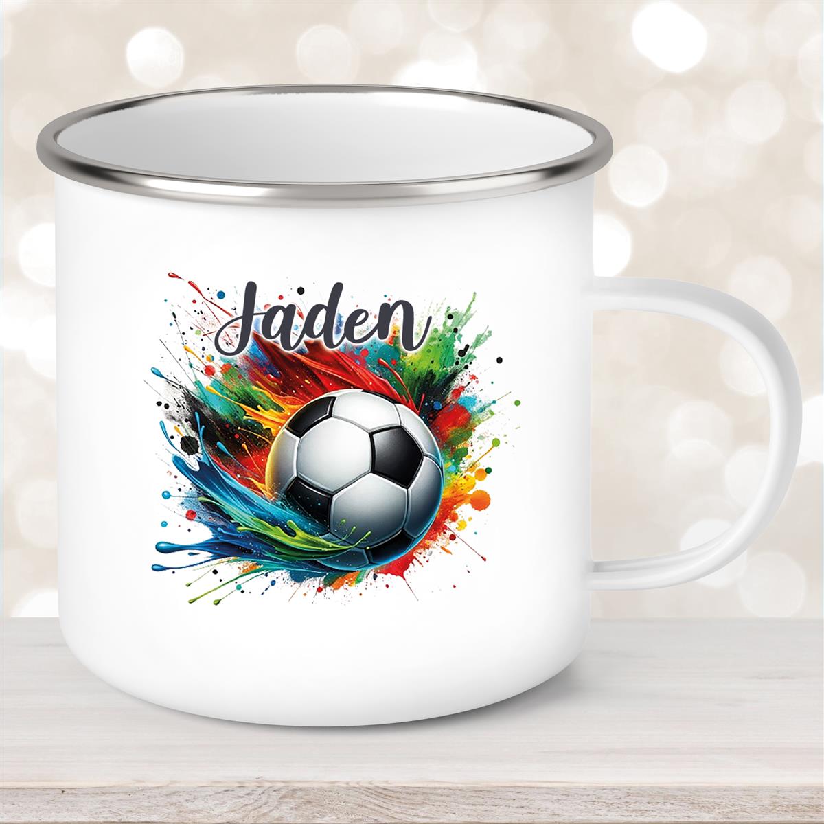 Tasse Fußball #11 Wunschname Emaille Kinderbecher personalisiert