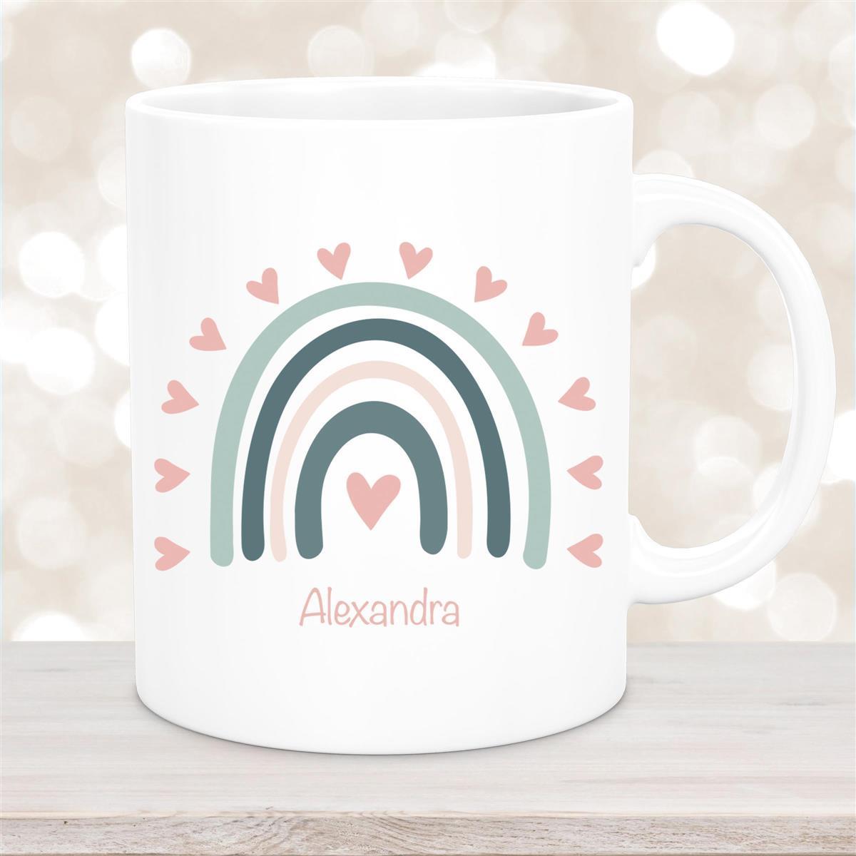 Tasse Wunschname Regenbogen #4 Keramik Kinderbecher Weiß