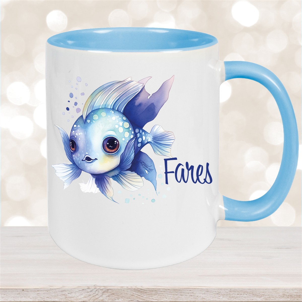 Tasse Wunschname Meerestiere-Fisch #2 Keramik Kinderbecher versch. Farben