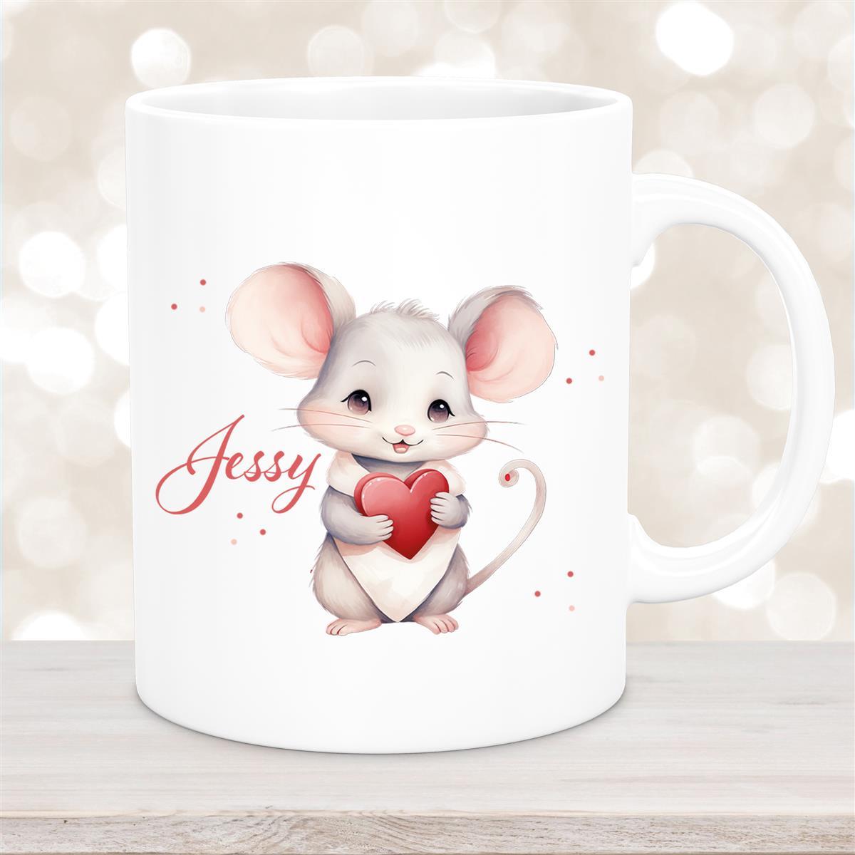 Tasse Liebe - Maus Valentinstag Wunschnamen Keramik personalisiert Weiß