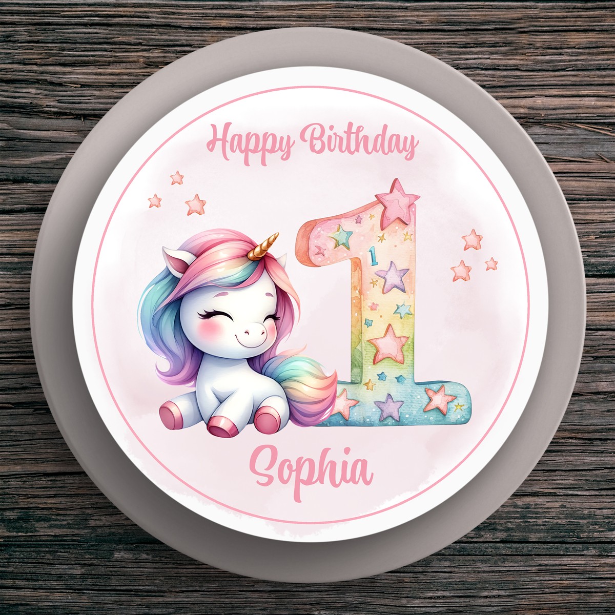 Tortenaufleger Geburtstag Einhorn #5 Name & Zahl (20cm) Fondant Papier
