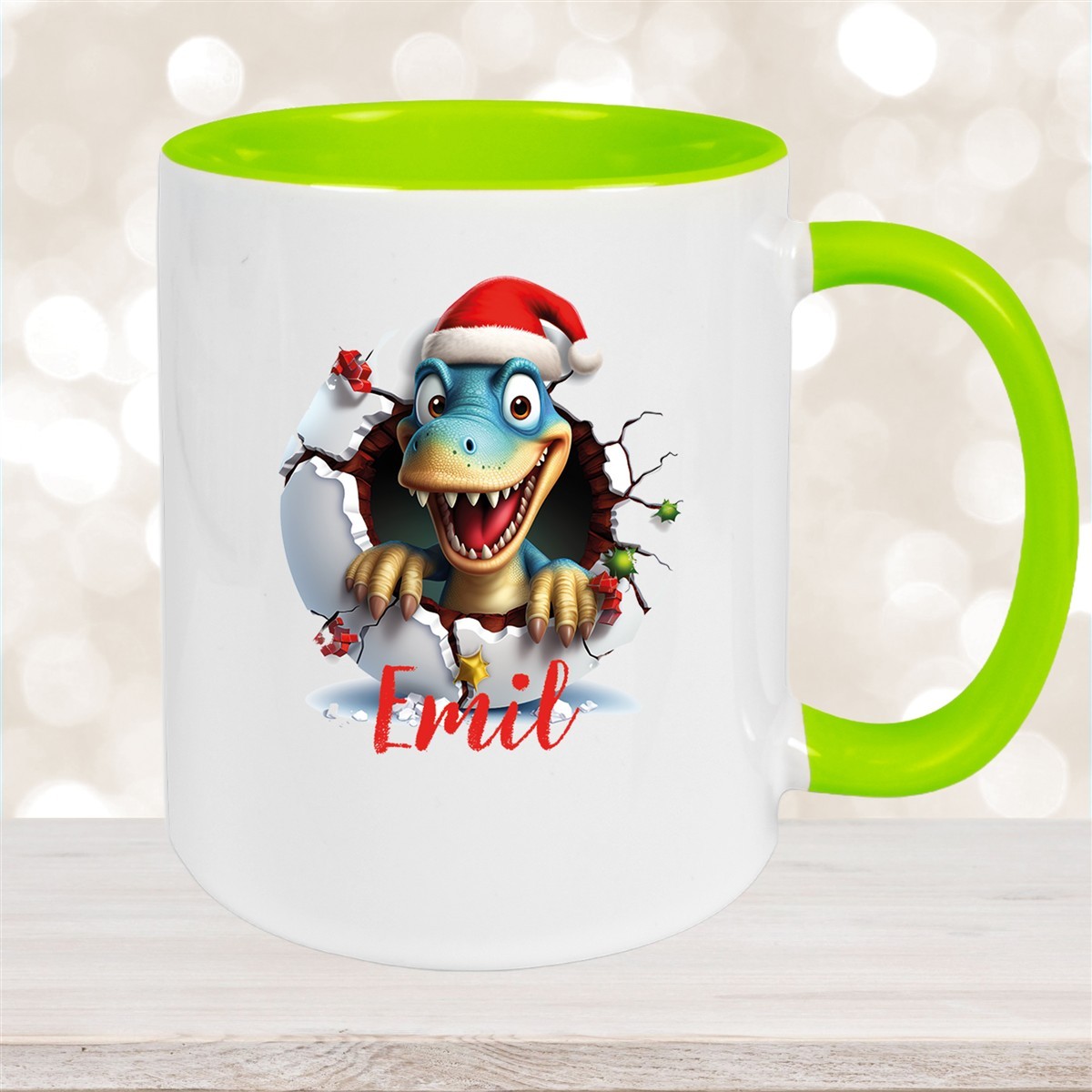 Tasse Wunschname Christmas Dino #2 Keramik Kinderbecher versch. Farben