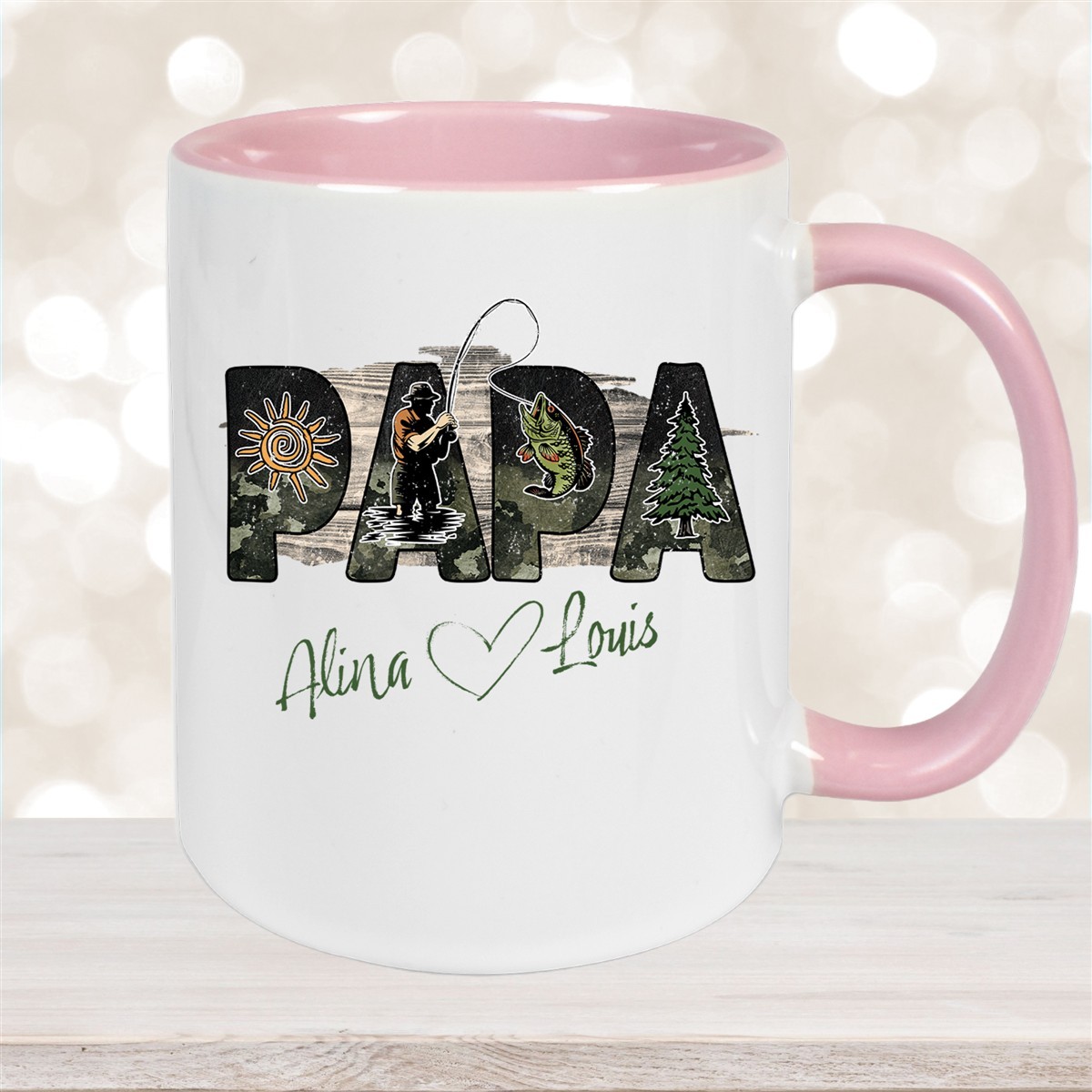 Tasse Vatertag #6 "Angler" Wunschnamen Keramik Personalisiert versch. Farben