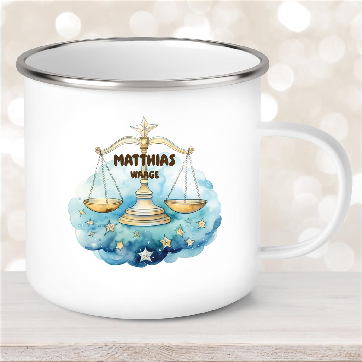 Tasse Sternzeichen Kinder Waage #1 Wunschname Emaille Kinderbecher personalisiert
