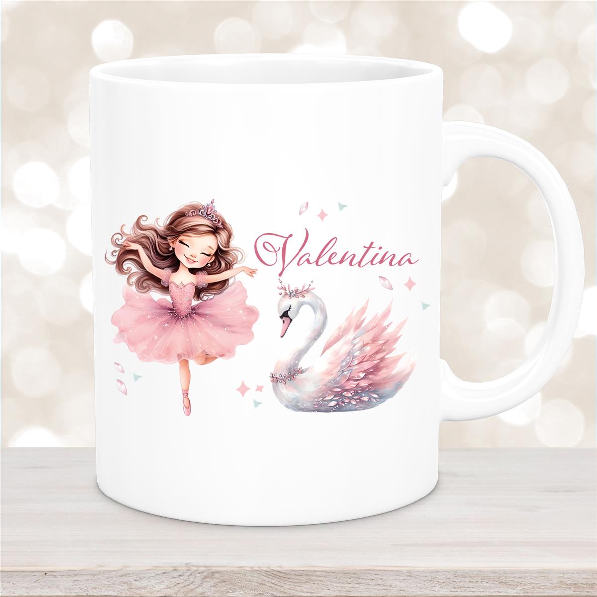 Tasse Ballerina #2 Wunschname Keramik Kinderbecher personalisiert Weiß