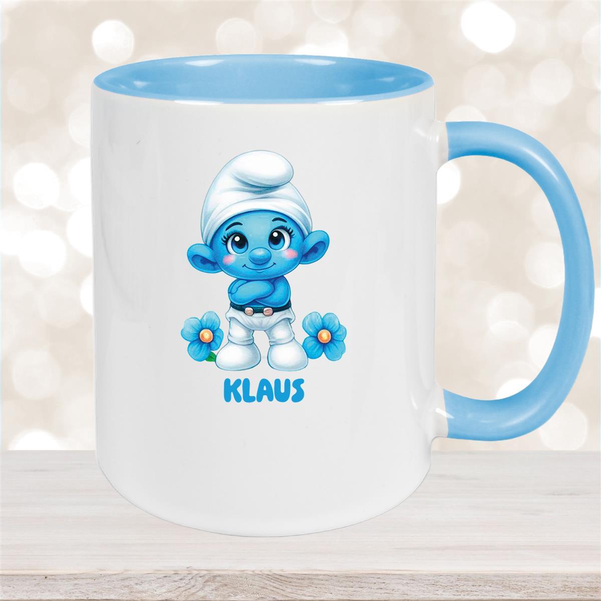Tasse Kinder Schlumpf #3 Wunschname Keramik Kinderbecher personalisiert versch. Farben