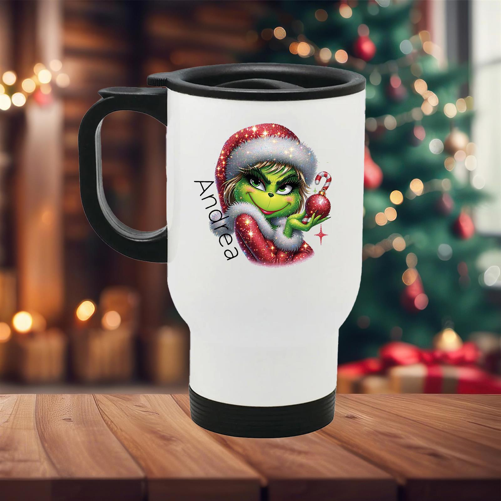 Edelstahl-Thermobecher mit Deckel Weihnachten Lady-Grinch 3# personalisiert weiß