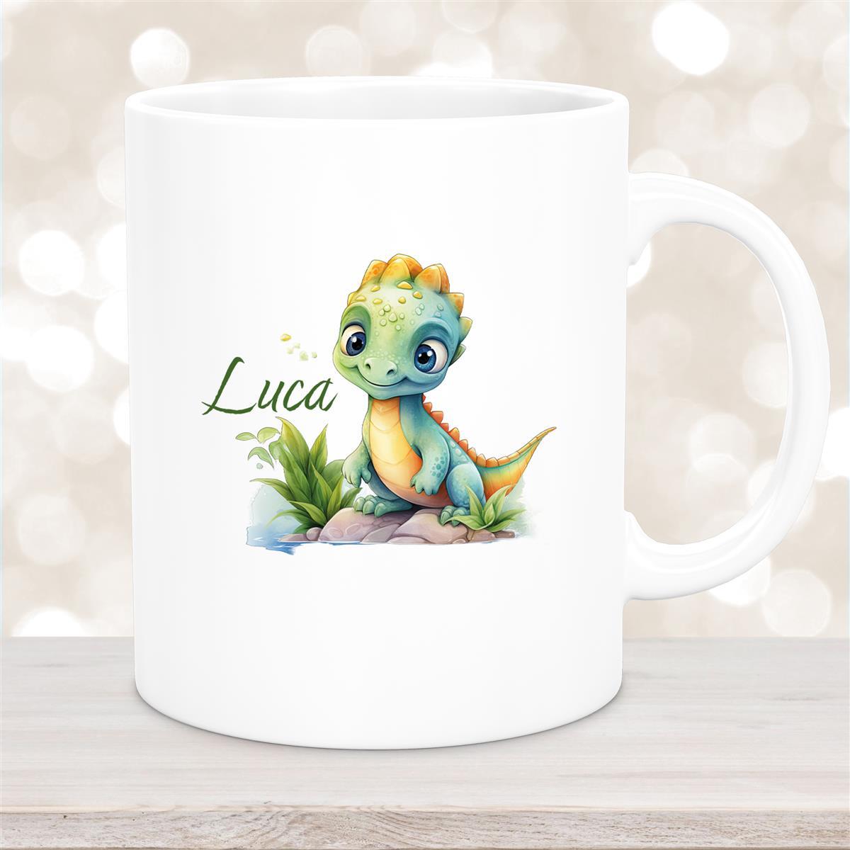 Tasse Dino #11 Wunschname Keramik Kinderbecher Personalisiert versch. Farben