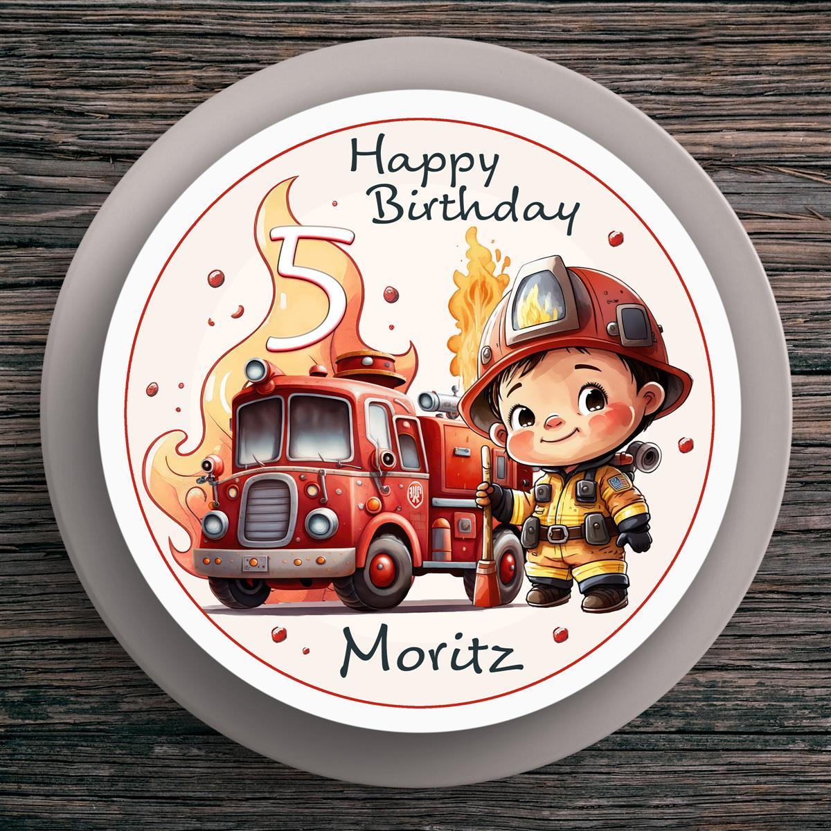 Tortenaufleger Geburtstag Feuerwehr #1 Name & Zahl (20cm)