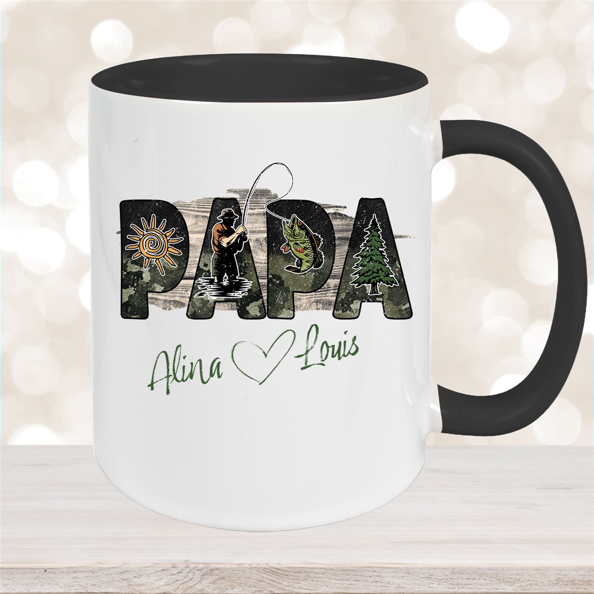 Tasse Vatertag #6 "Angler" Wunschnamen Keramik Personalisiert versch. Farben