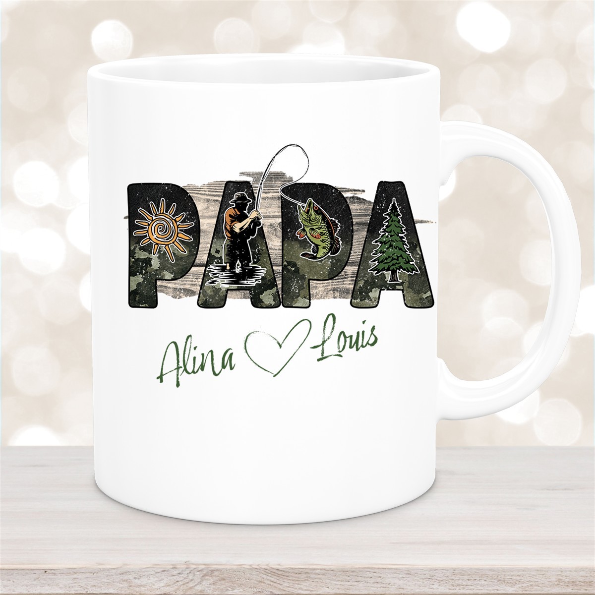 Tasse Vatertag #6 "Angler" Wunschnamen Keramik Personalisiert versch. Farben