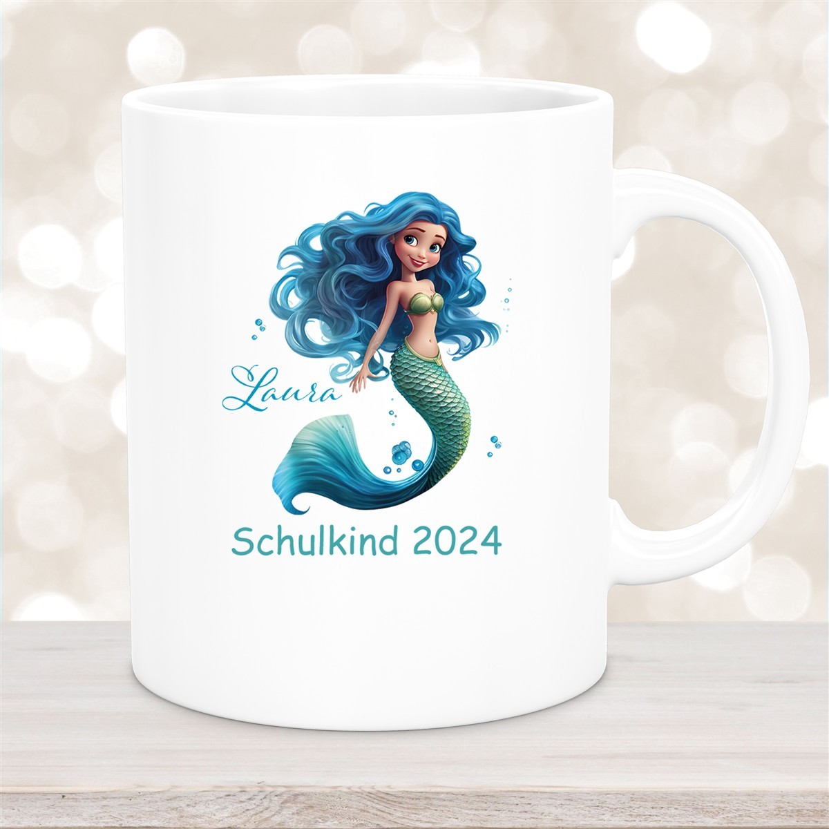 Tasse Schulkind #10 Wunschname Meerjungfrau #1 Keramik Kinderbecher Personalisiert versch. Farben