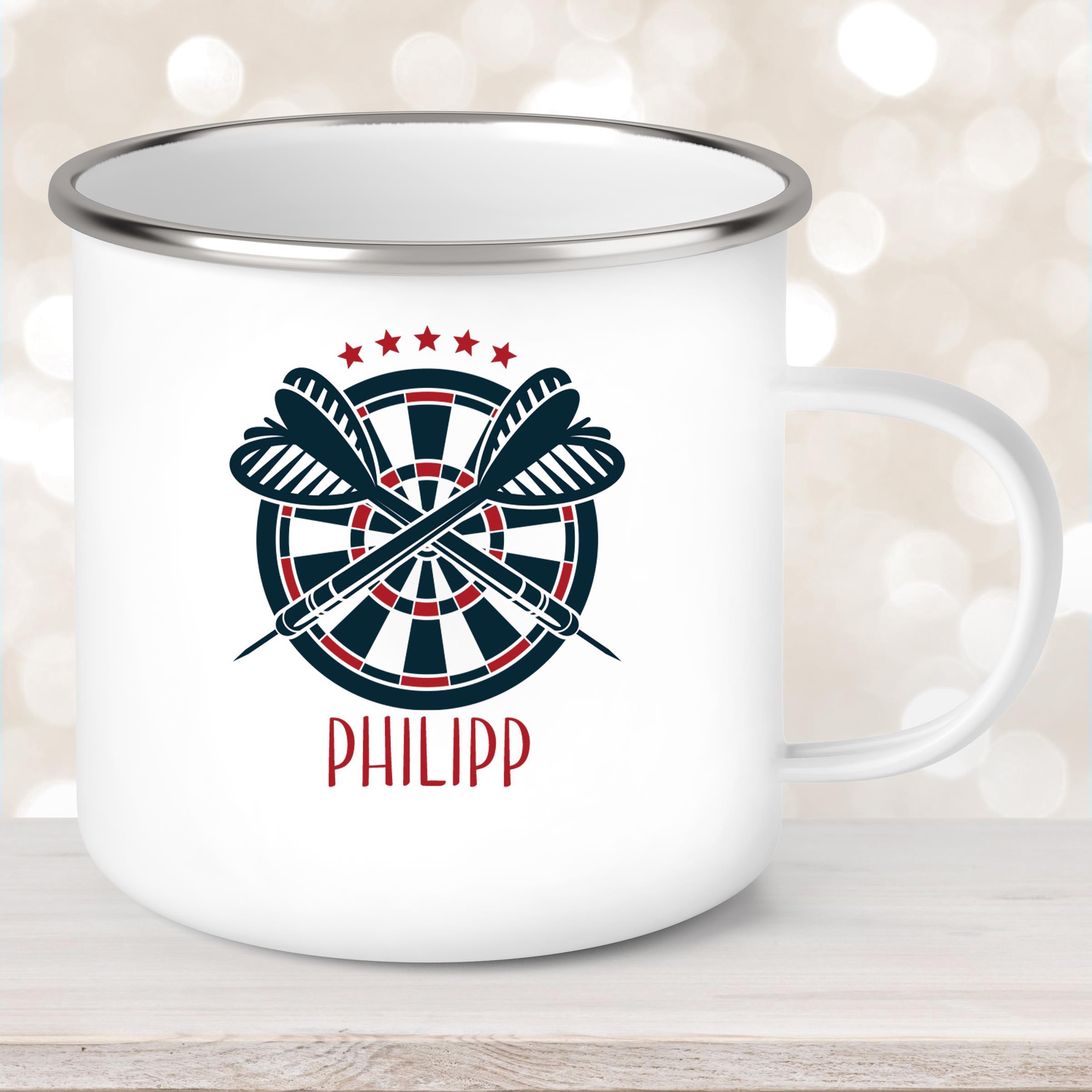 Tasse Dart #1 Wunschname Emaille Kinderbecher personalisiert