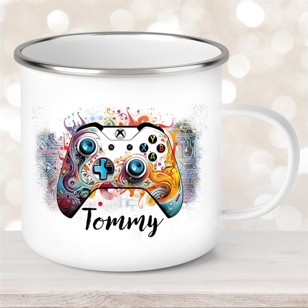 Tasse Gamer #2 Wunschname Emaille Kinderbecher personalisiert