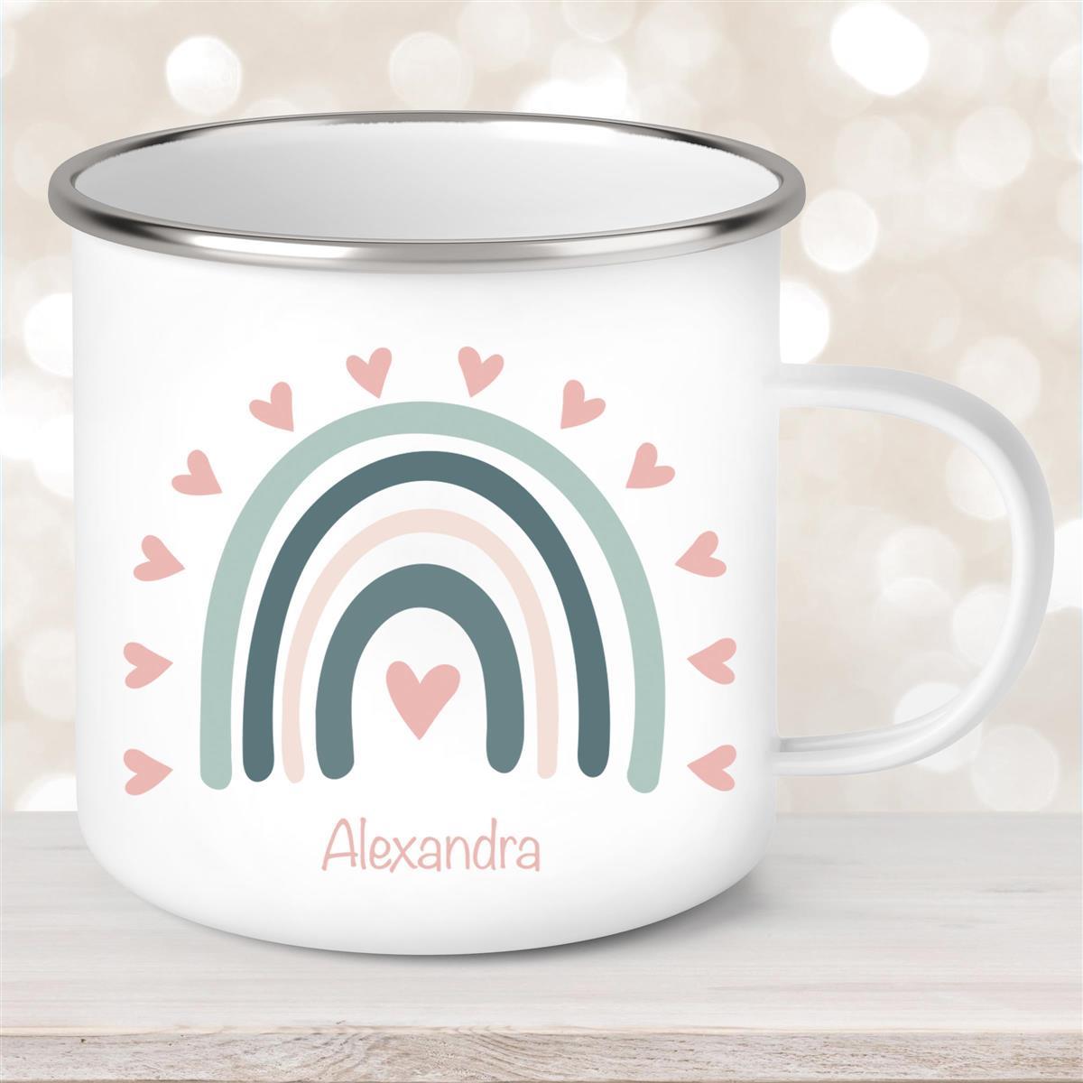Tasse Wunschname Regenbogen #4 Emaille Kinderbecher