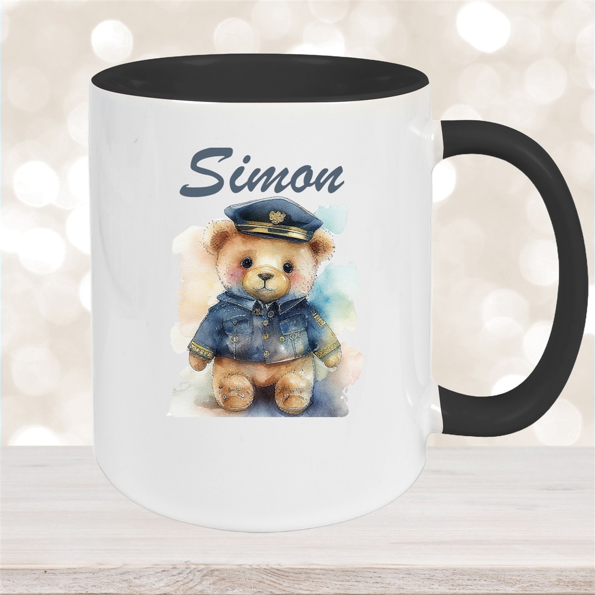 Tasse Polizei Teddy #1 Wunschname Keramik Kinderbecher personalisiert versch. Farben