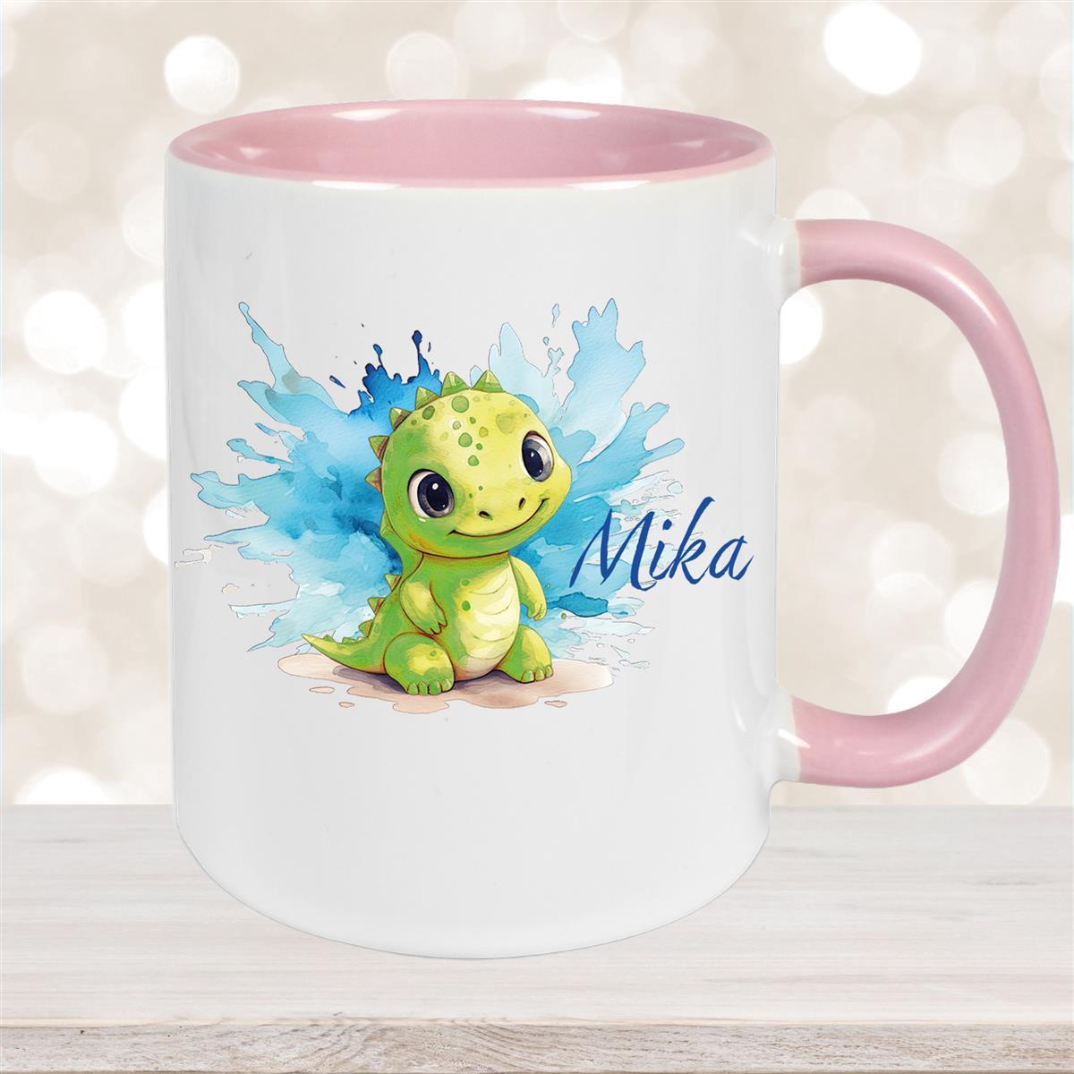 Tasse Dino #12 Wunschname Keramik Kinderbecher Personalisiert versch. Farben