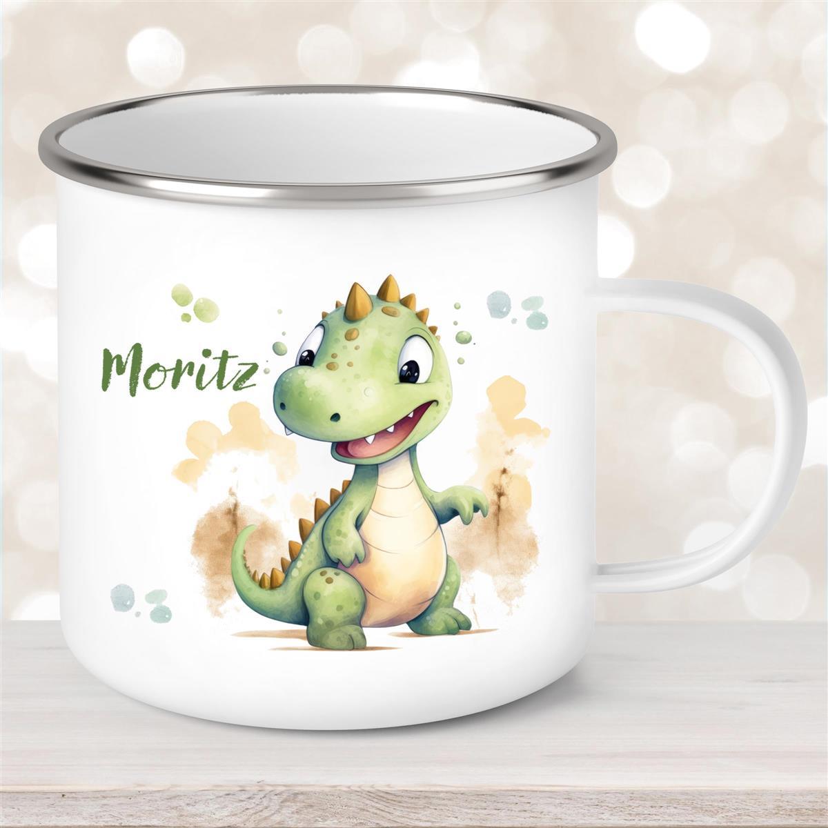Tasse Wunschname Dino #3 Emaille Kinderbecher