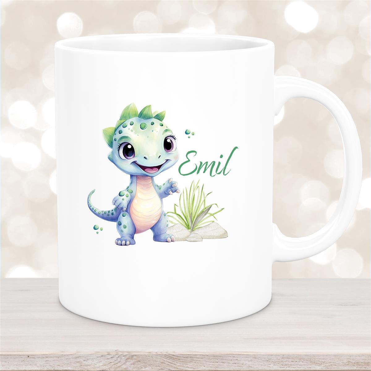 Tasse Dino #14 Wunschname Keramik Kinderbecher Personalisiert versch. Farben