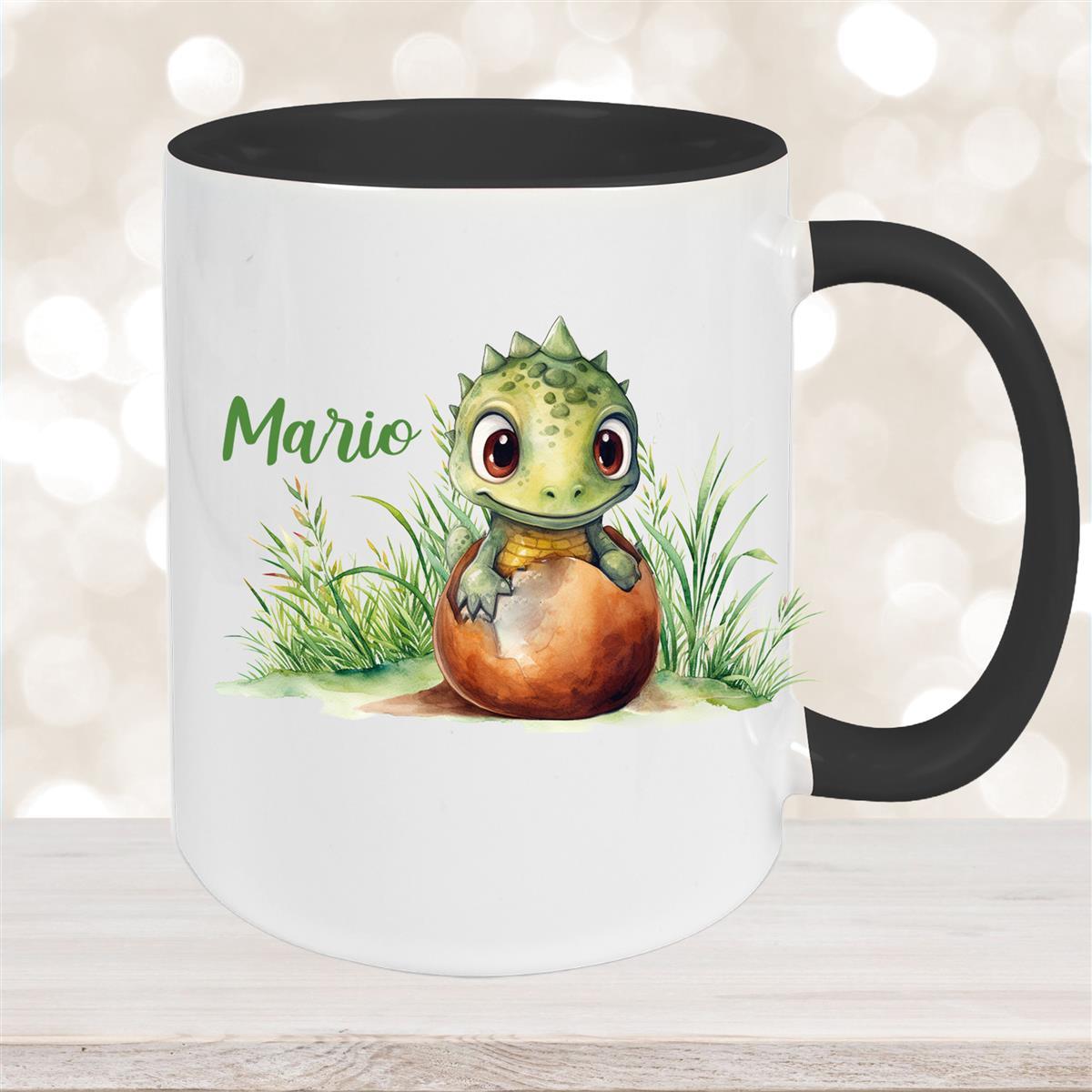 Tasse Dino #7 Wunschname Keramik Kinderbecher Personalisiert versch. Farben