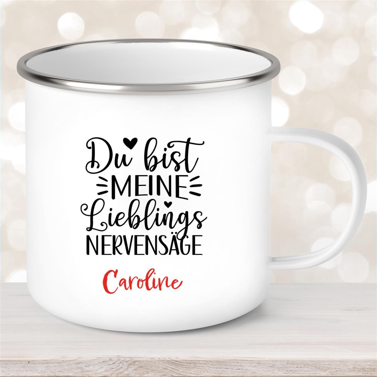 Tasse Liebe - Spruch "Du bist MEINE Lieblings NERVENSÄGE" Valentinstag Wunschnamen Emaille personalisiert